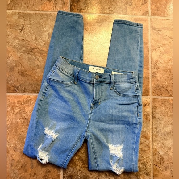 PacSun Ripped Skinny Jeans Light Blue Wash Size 25 - Picture 2 of 4